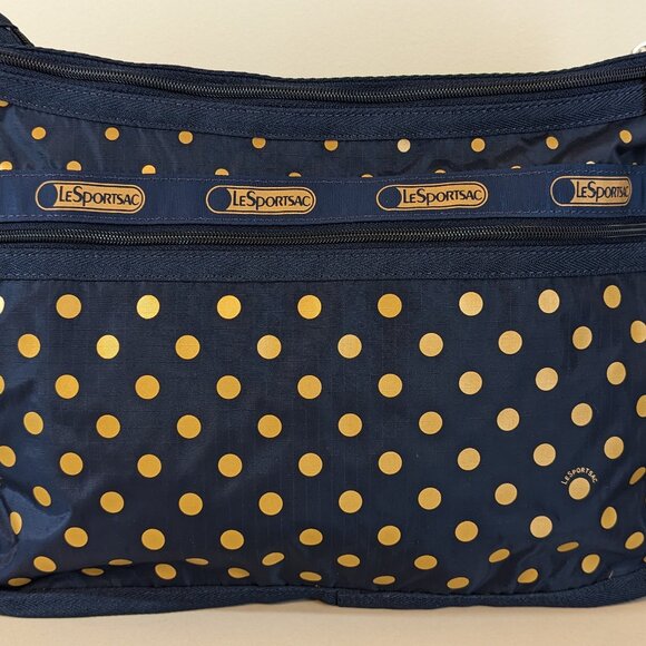 LeSportsac Blue/Golden Poker Dots Deluxe Everyday Bag Handbag - Picture 3 of 6